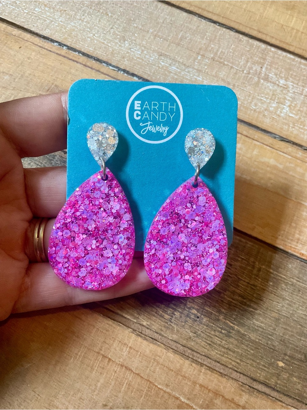 Pink Glitter Teardrop Earrings